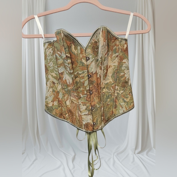Tops - *SOLD* Green and Gold Cottagecore Corset Top